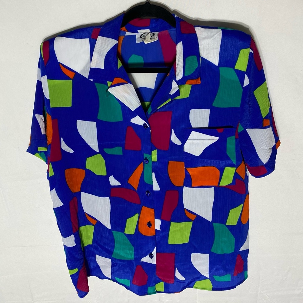 Vintage Cami Sport Multicolour Abstract Print Short Sleeve Button Up Blouse M